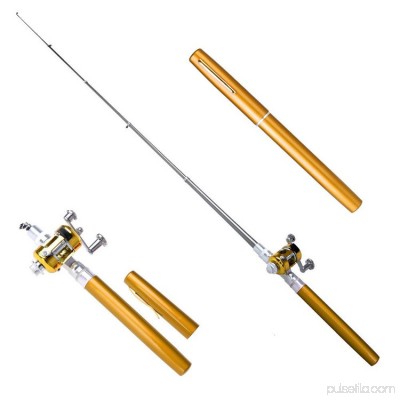 Hot Sale Mini Portable Fishing Rod and Reel Combo, Pen Shape Fishing Poles Perfect Aluminum Alloy Fishing Rods,Golden